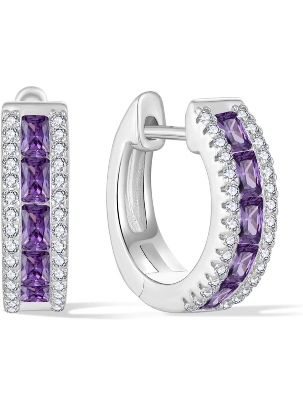 Trendy Birthstone Huggie Hoop Earrings | 18K White Gold Plated Jewelry Gifts